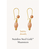 Sazou Jewels Stainless steel oorhangers met maansteen hanger