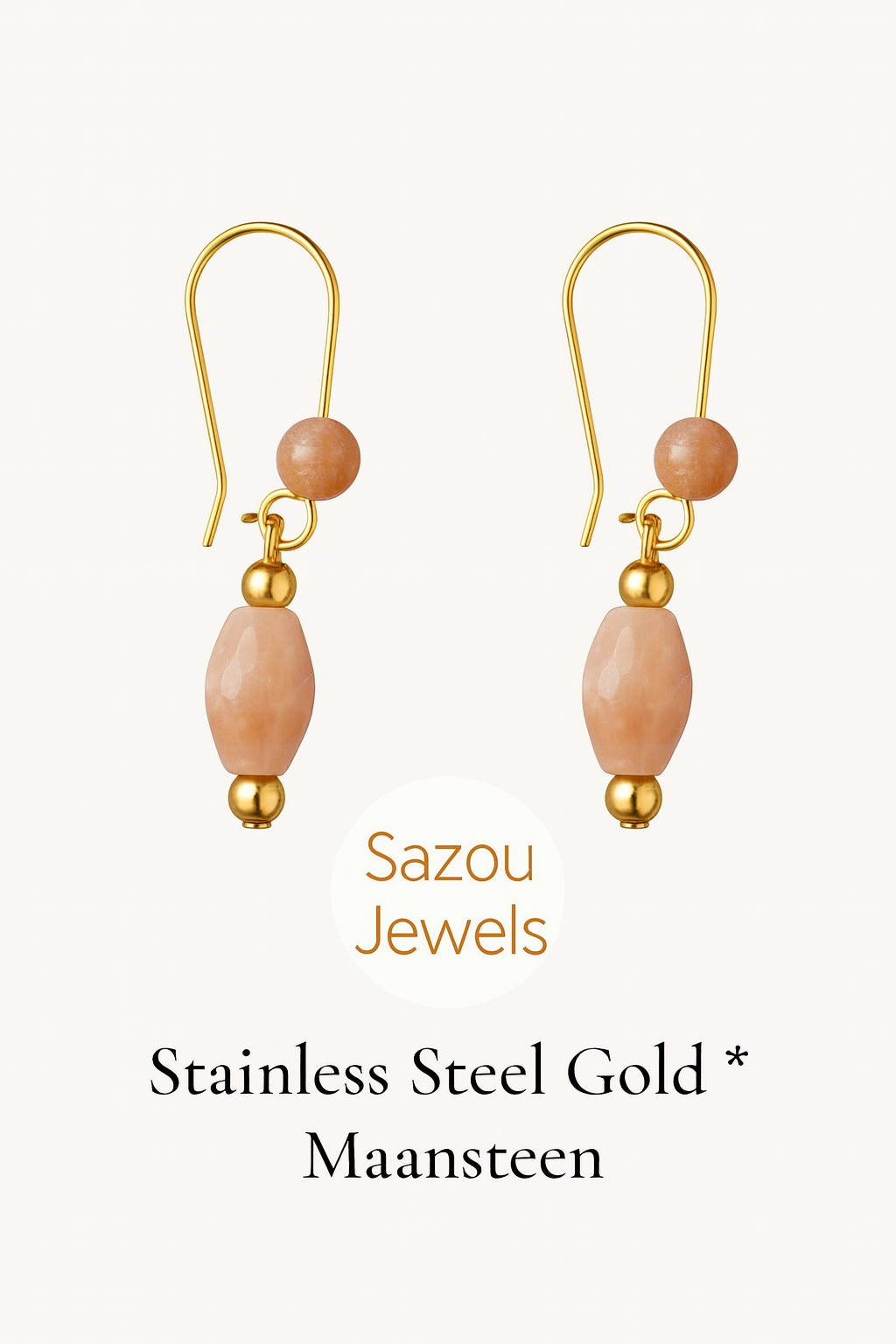 Sazou Jewels Stainless steel oorhangers met maansteen hanger