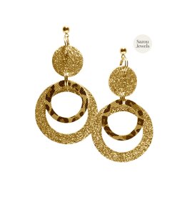 Sazou Jewels Oorbellen | PU | Glitters | Luipaard | Stainless Steel | Gold