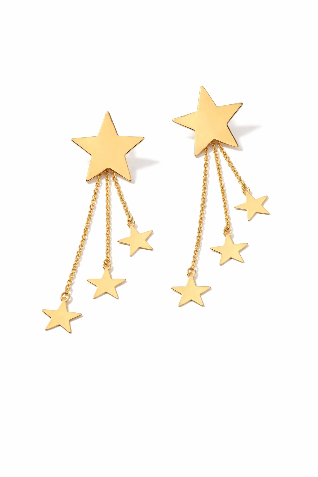 Grote ster oorbel met 3 hangende sterren in goud of zilver