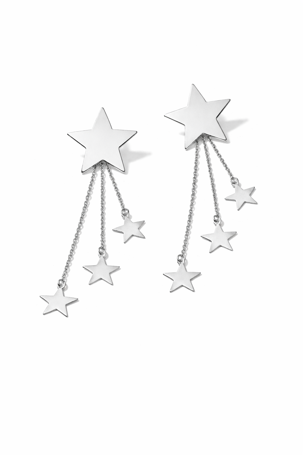 Grote ster oorbel met 3 hangende sterren in goud of zilver