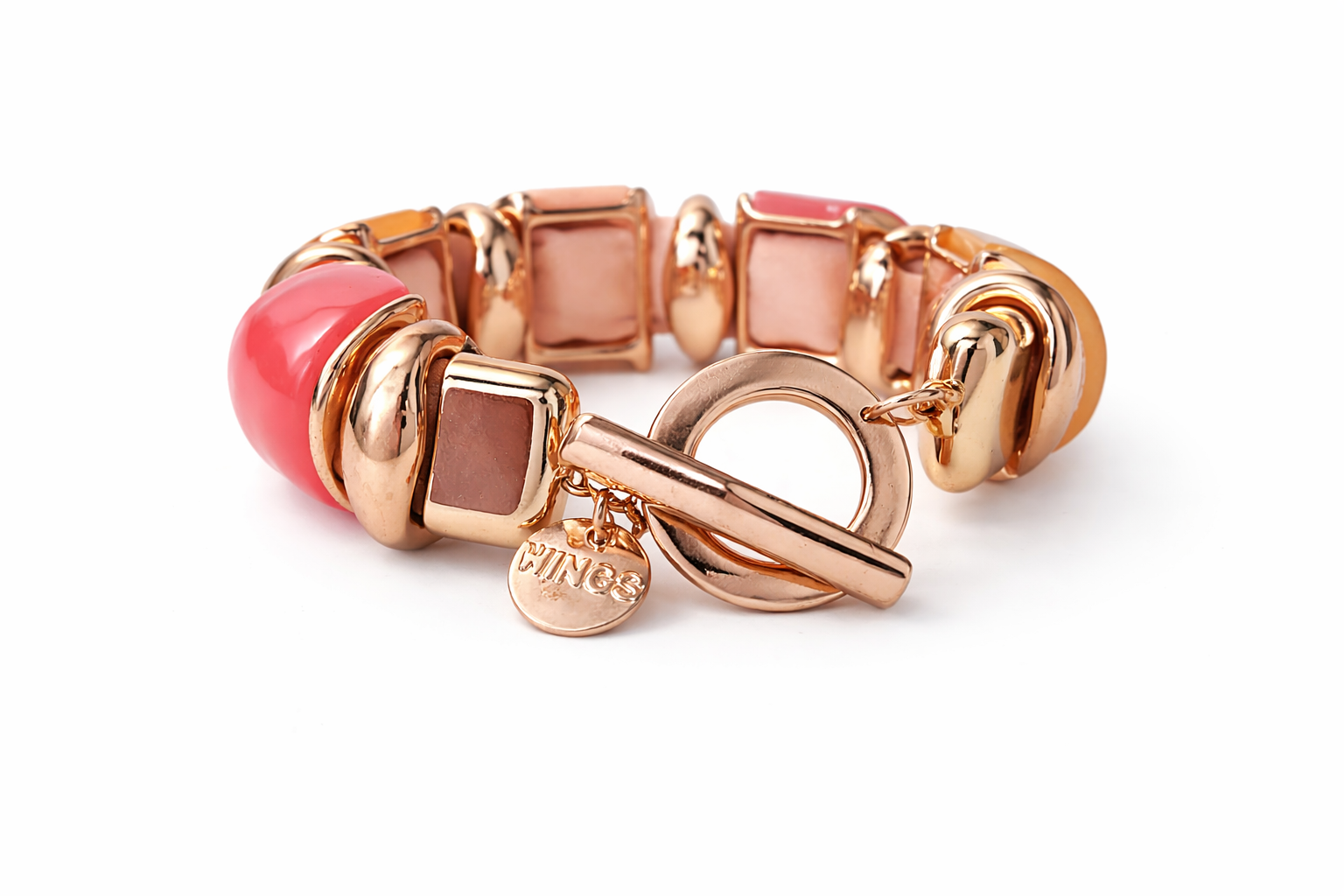 Sazou Jewels Roze zalm statement armband met gouden details