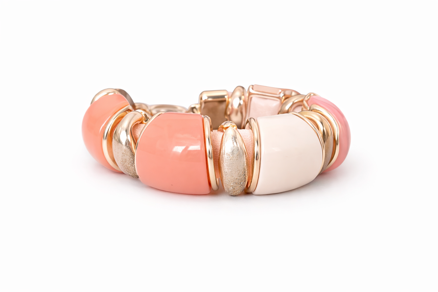 Sazou Jewels Roze zalm statement armband met gouden details