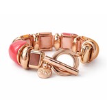 Sazou Jewels Roze zalm statement armband met gouden details