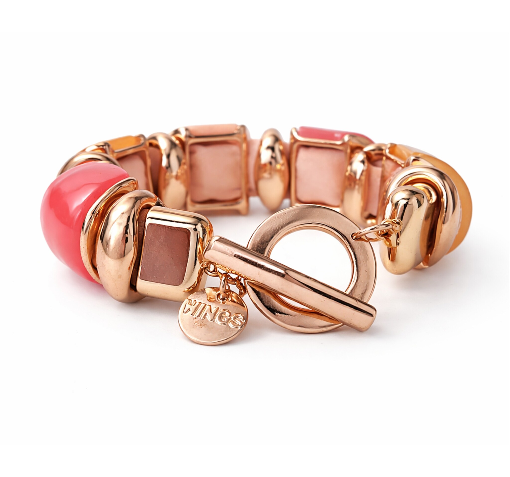 Sazou Jewels Roze zalm statement armband met gouden details