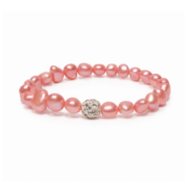 Sazou Jewels Armband | Pink | Strass | Elastisch | Zoet waterparels | Kunststof