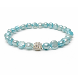 Sazou Jewels Armband | Turqoise | Strass | Elastisch | Zoet waterparels | Kunststof