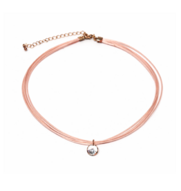 Sazou Jewels Ketting | Nylon draden | Roze |  Kristal hanger