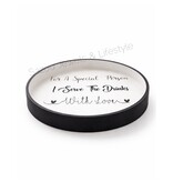 Klein rond dienblad met tekst in zwart wit