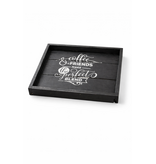 Vierkant dienblad in zwart wit met tekst "Coffee & Friends"