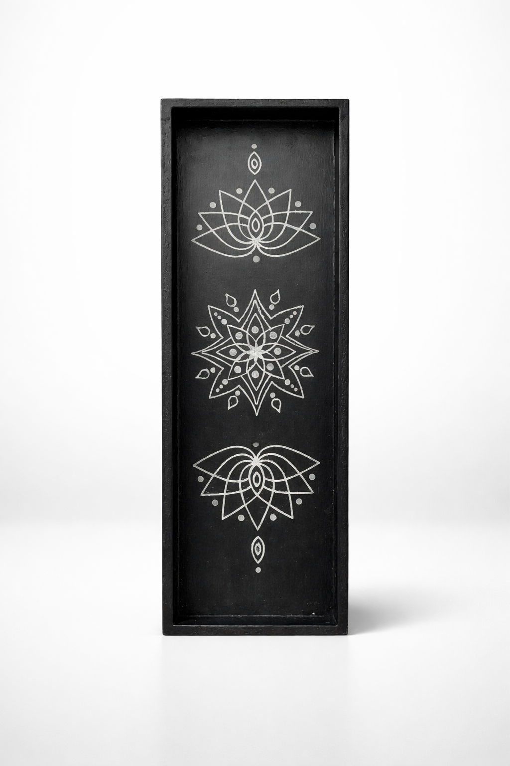 Zwart sier dienblad met Lotus en Mandala