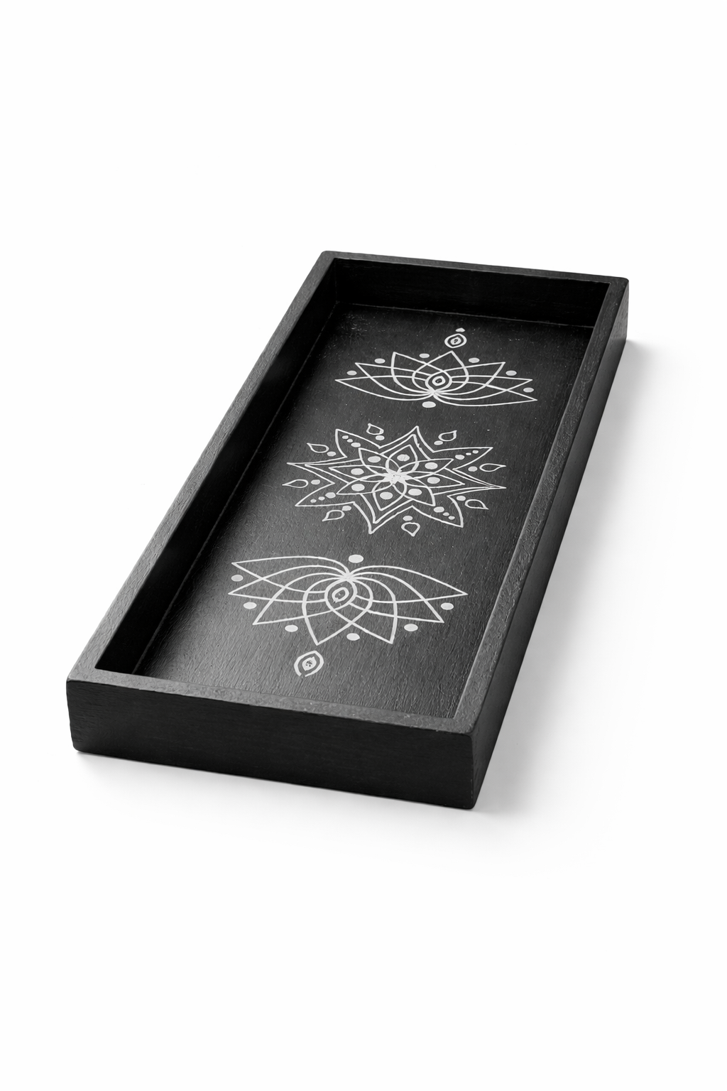 Zwart sier dienblad met Lotus en Mandala