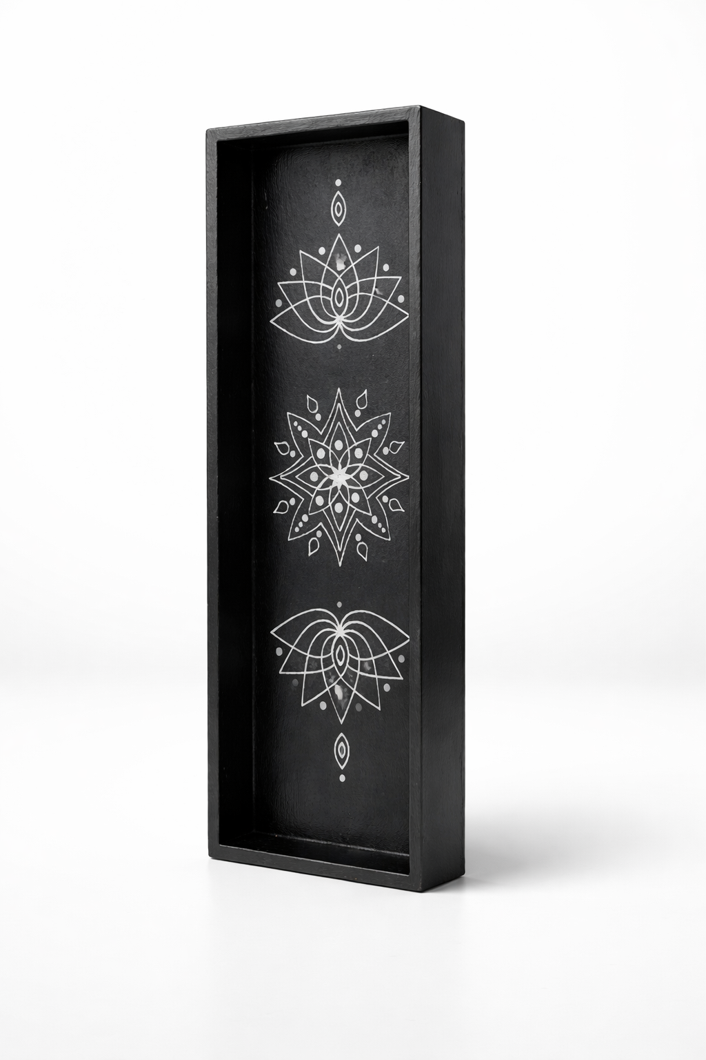 Zwart sier dienblad met Lotus en Mandala