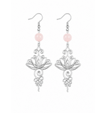 Sazou Jewels Stainless Steel lotus oorbellen aan een vishaakje met een roze agaat kraal