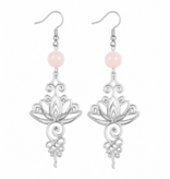 Sazou Jewels Stainless Steel lotus oorbellen aan een vishaakje met een roze agaat kraal