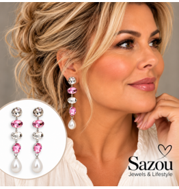 Sazou Jewels Oorbellen | Crystals | Roze | Crystal | Lichtgewicht