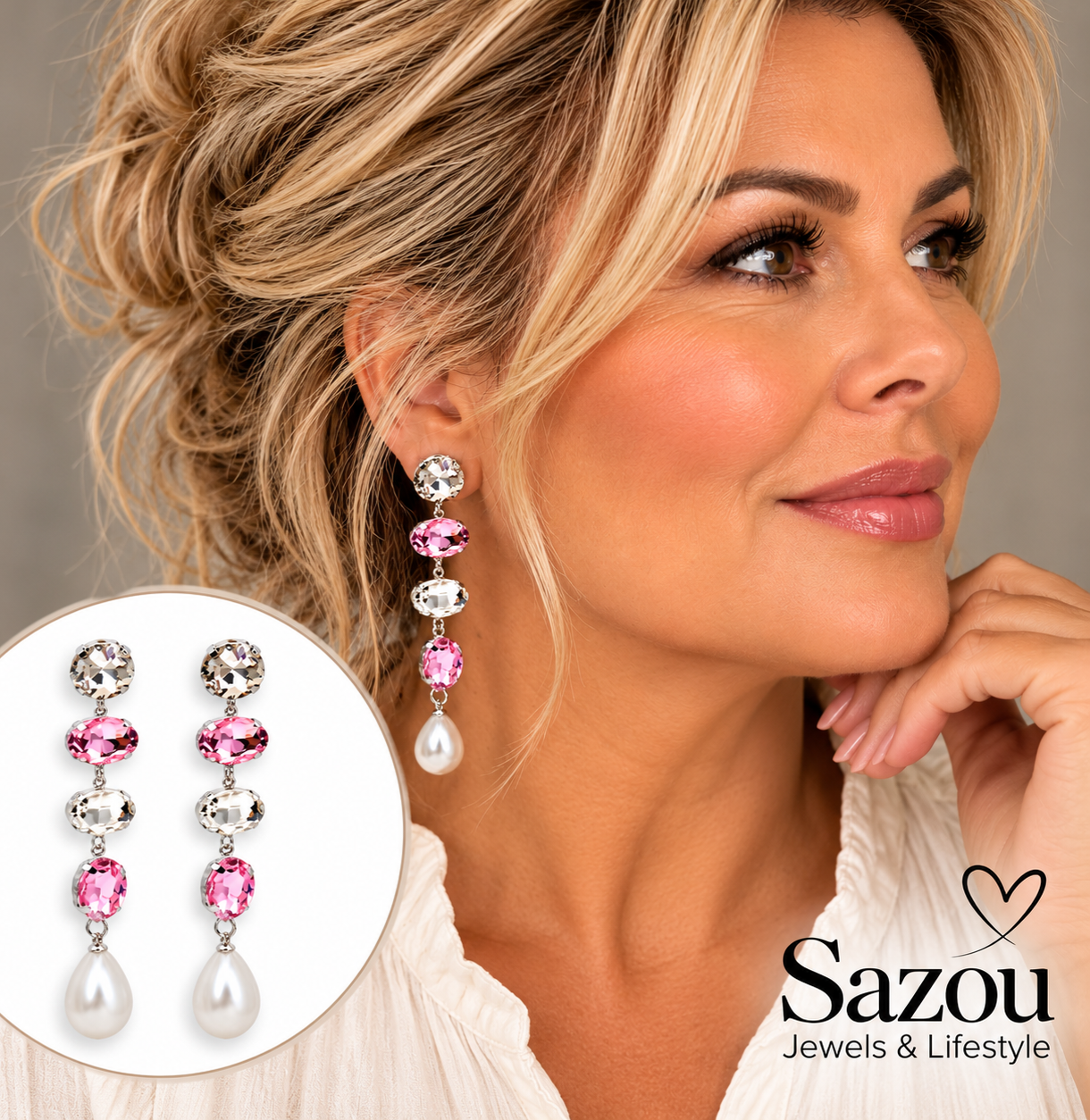 Sazou Jewels Oorbellen met crystals 8 cm