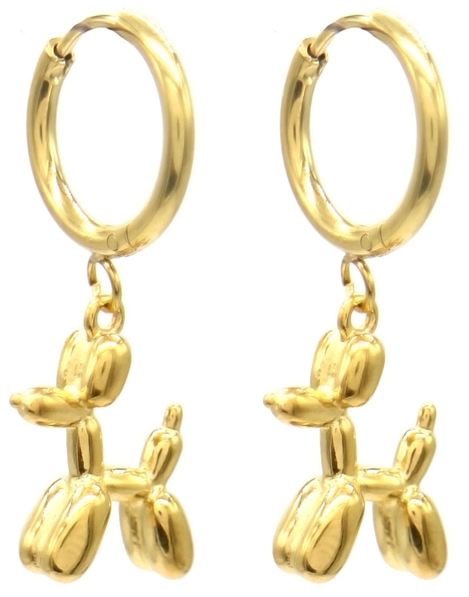 Musthaves Stainless Steel gouden ballonhondjes aan kleine creolen