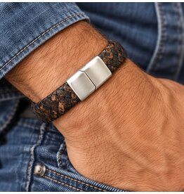 Sazou Jewels Armband Leer | Dark Brown | Stainless Steel