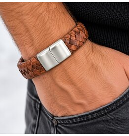 Sazou Jewels Armband Leer | Cognac | Stainless Steel