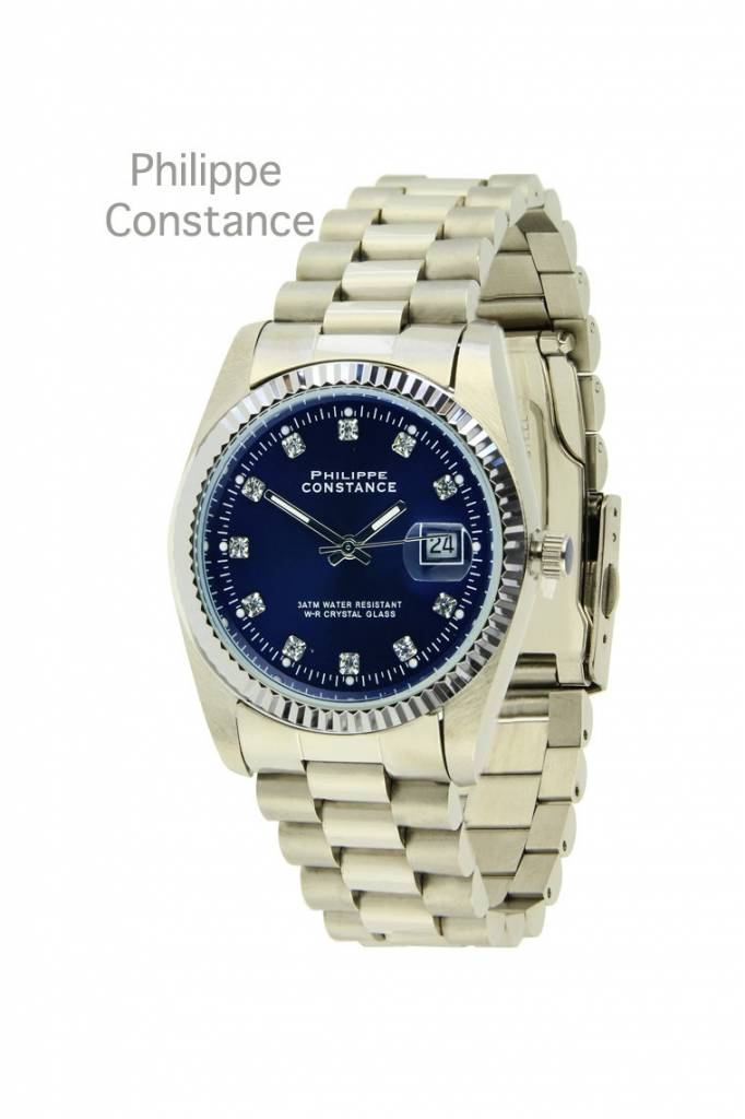 Philippe Constance Horloge Large Silver Serrated Blue