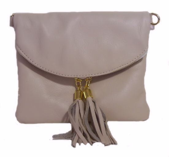 Echty lederen schoudertasje  Creme met tassels