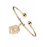 Open bangle armband Flower van Stainless Steel Gold Plated