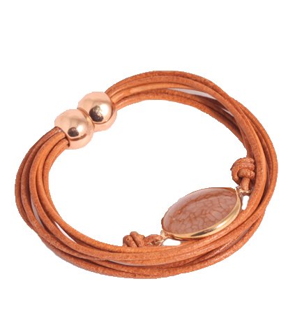 A-Zone Echt lederen armband Brown met half edelsteen en magneet sluiting