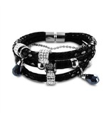 New Bling Armband zwart leer met beads