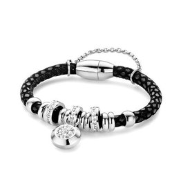 New Bling Armband zwart leer met Stainless Steel 316 L beads en hanger