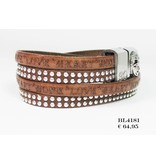 B & L Lederen Wikkel Armband Brown Studs BL 4181