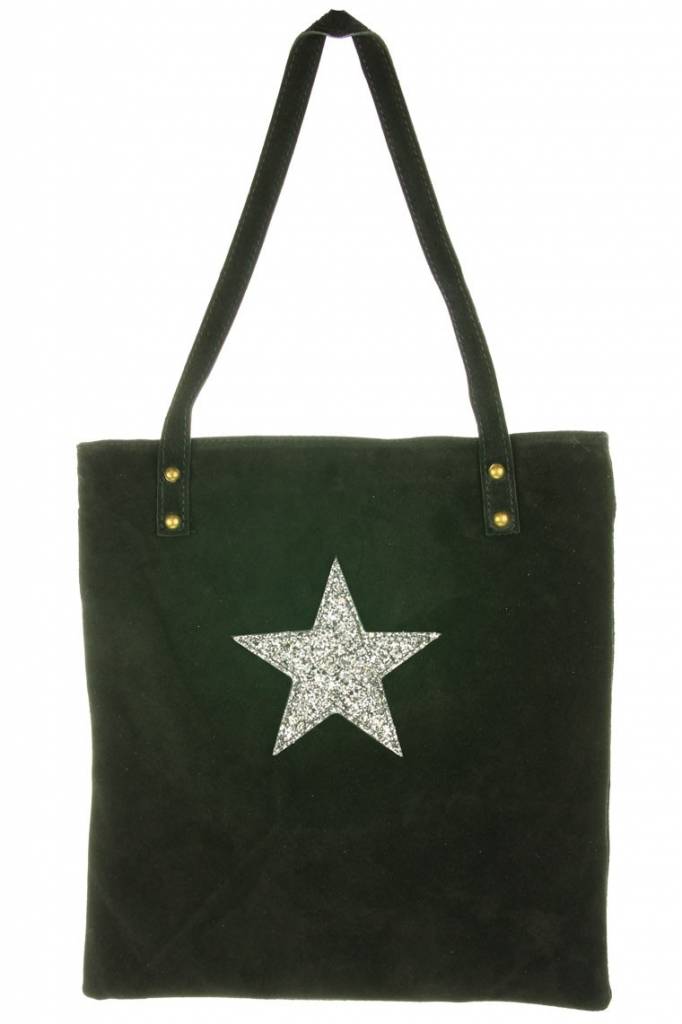 100% Suede Tas Stacia Star Black uit Italie