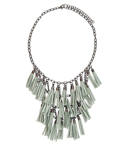 A-Zone Ketting met grijs groene echt leren tassels in Vintage Look