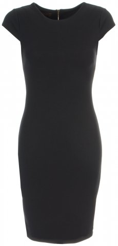 Fame Fashion Black Dress met ronde hals en kapmouwtje