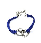 Armband  Suede Leerveter met Dubbel Hart - Blauw