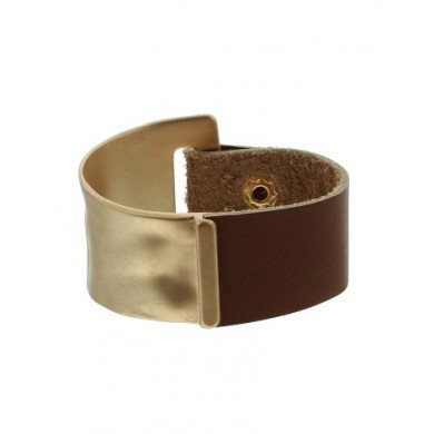 A-Zone Armband Leder met mat gouden gehamerde element