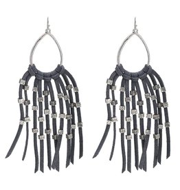 Oorbel | Suede Fringes | Antraciet | Zilver