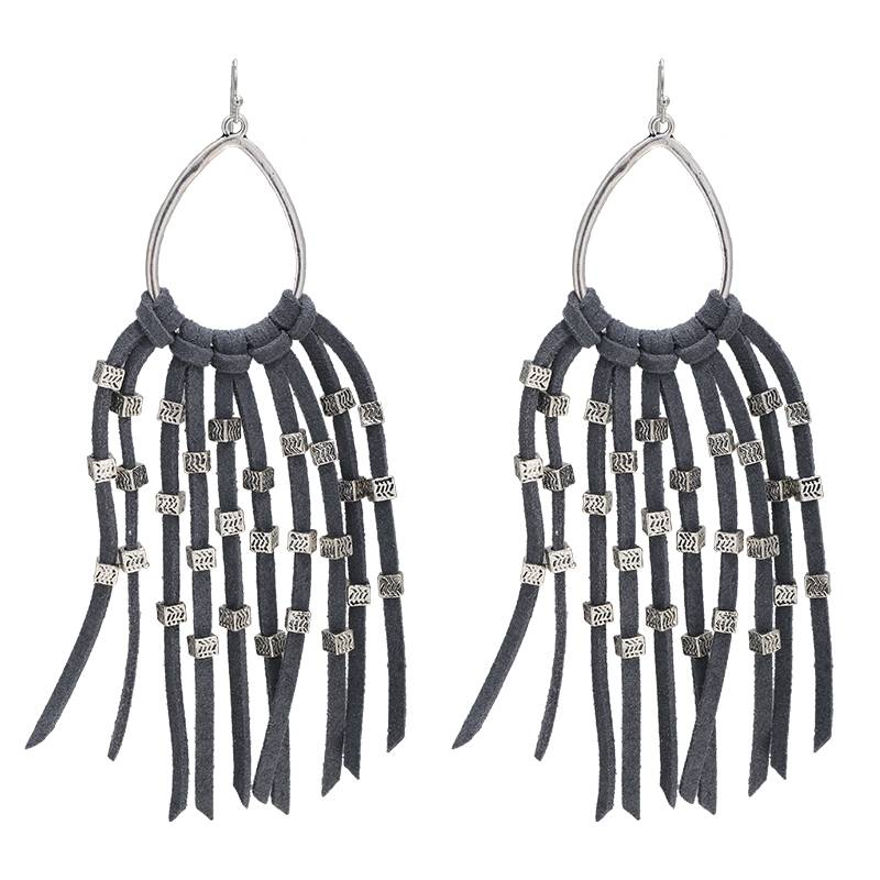 Oorbel hangers met antraciet Suede Fringes