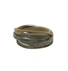 A-Zone Armband | Wikkel | Leer | Love Hope Happiness | Zand- Beige