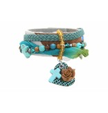 Gina Nina Armband leer Bontje Blauw Turquoise 0004-001