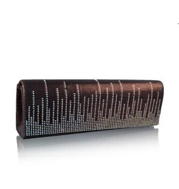 Tas | Clutch | Satijn | Coffee | Strass