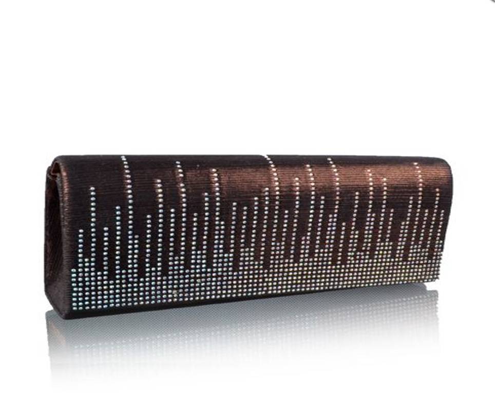Clutch of Avond Tas  Coffee kleur met strass steentjes