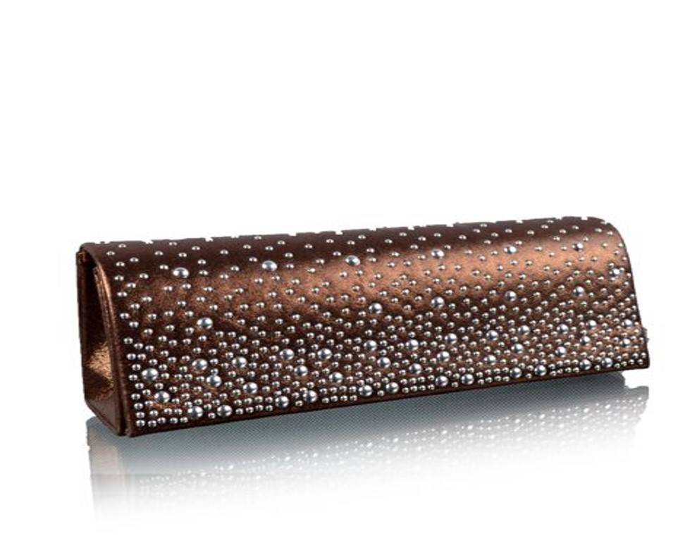Koffie kleurige clutch of avondtas met ronde zilveren studs