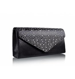 Tas | Clutch | Satijn | Zwart | zilveren studs