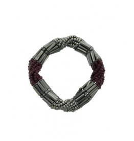 A-Zone Armband | Elastisch | Kralen | Bordeaux - Zilver grijs