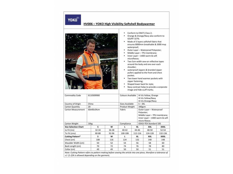 Yoko Hi-Vis Softshell Bodywarmer