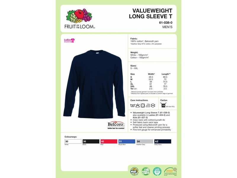 Fruit of the Loom Value Weight Longsleeves T-shirt