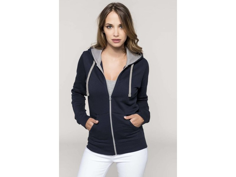 Kariban Dames Vest met rits en capuchon in contrasterende kleur