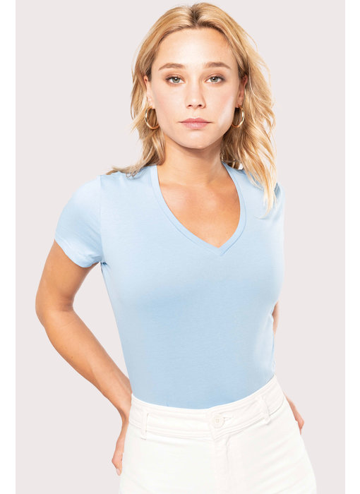Kariban Dames T-shirt V-hals korte mouwen