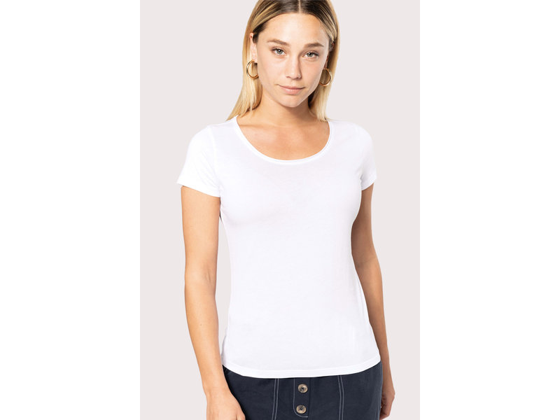 Kariban Bio dames-t-shirt kraag met onafgewerkte rand korte mouwen